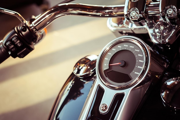 Control panel on modern motorbike close up