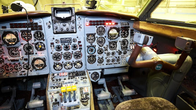 Control panel in a plane cockpit Travel concept