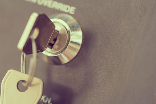 Control panel with keys in the lock