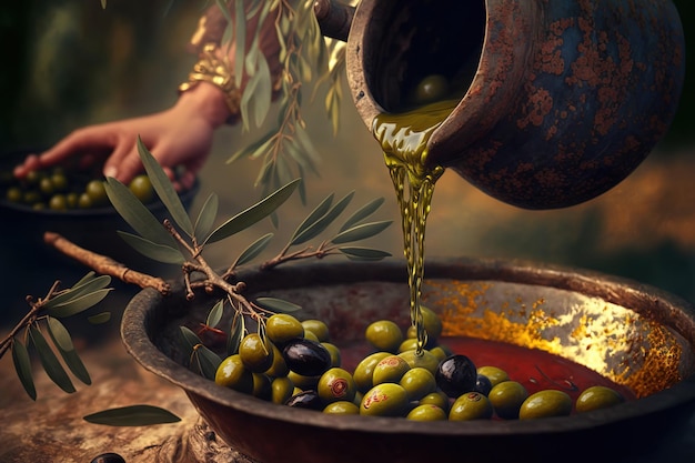 To control the quality of the extra virgin olive oil produced in Italy one hand scoops up the olives that have just fallen from the tree Italian culture and tradition are concepts