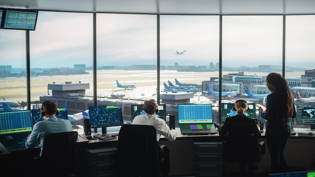 空港が見える管制室。