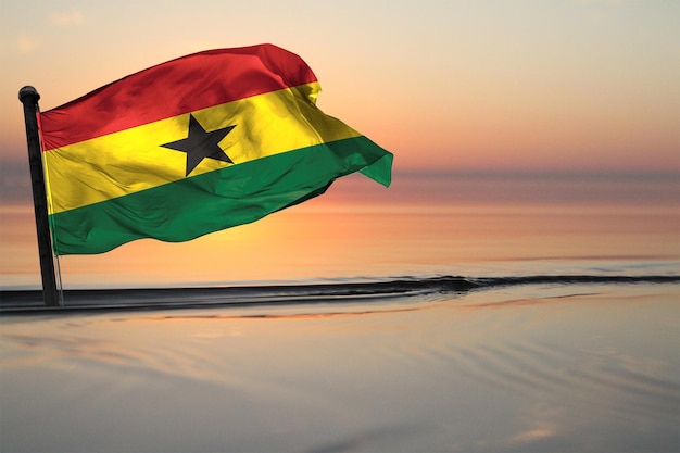 A Contry of ghana National Flag on a see backgrund