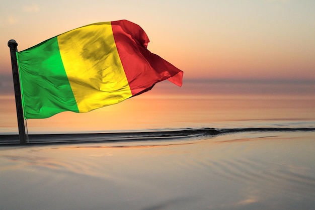 A Contry of mali National Flag on a see backgrund