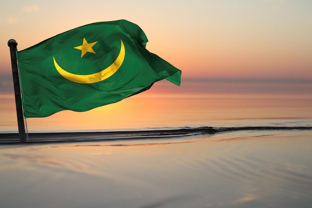 A Contry of mauritania National Flag on a see backgrund