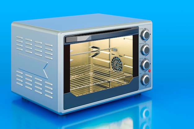 Convection Toaster Oven with Rotisserie and Grill on blue background 3D rendering