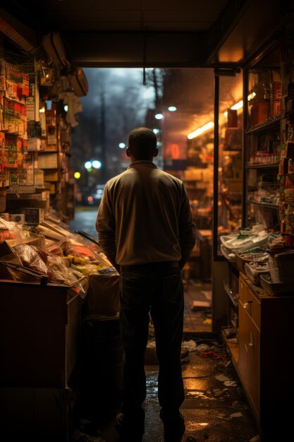 Convenience store employee restocking shelves Generative AI