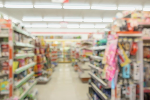 Convenience store shelves blur for background