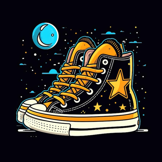 converse sneakers t-shirt vector ontwerp mockup afdrukbaar geïsoleerd op zwarte sticker tattoo