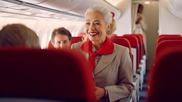 Conversing with elderly passengers on the plane like an air hostess Generative AI