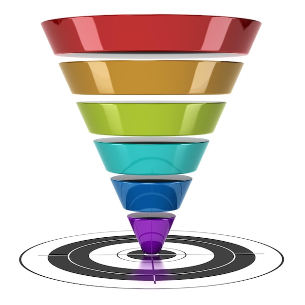 Conversion funnelÃÂÃÂÃÂÃÂ ÃÂÃÂÃÂÃÂ over a white background with a target