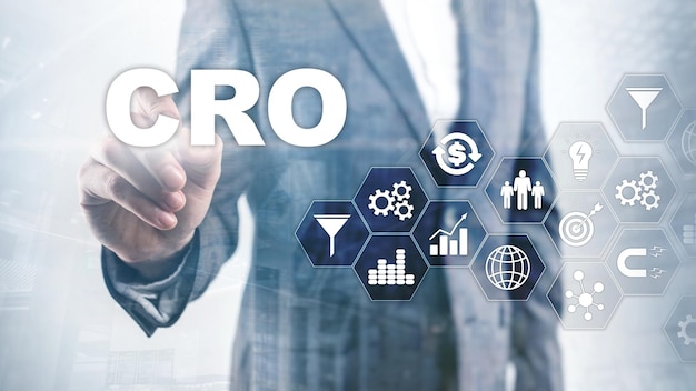 Оптимизация коэффициента конверсии Концепция CRO Business Technology Finance на виртуальном экране