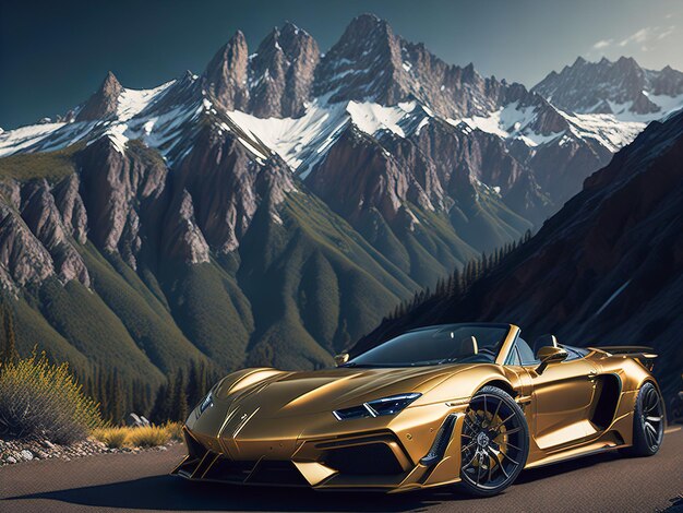 Convertible on a mountain roadThe car has a retractable roof