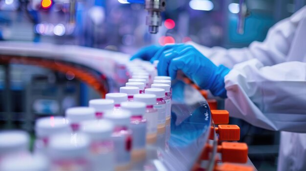 Conveyor belt in a factory filled with bottles showcases mass production