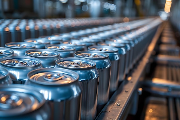 Conveyor Belt Filled With Aluminum Cans of Soda