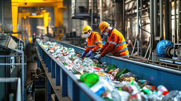 Conveyor Belt Filled With Plastic Bottles at a Garbage Processing Plant