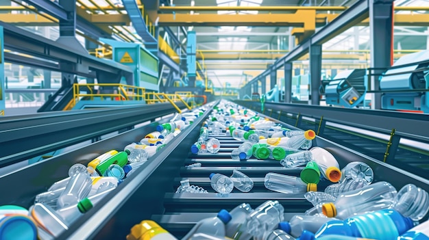 Conveyor Belt Filled With Plastic Bottles