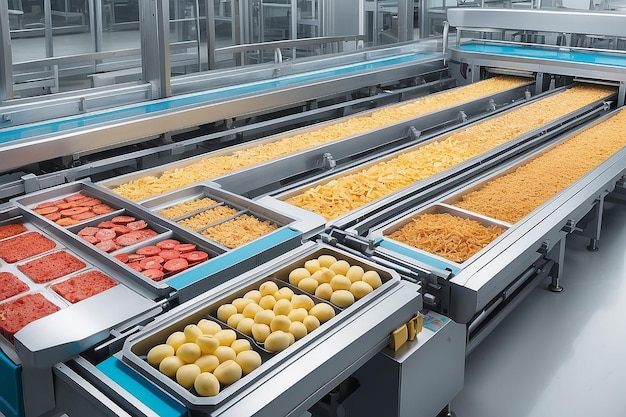 Photo conveyor belt foodfactory for the production of food production line with packaging