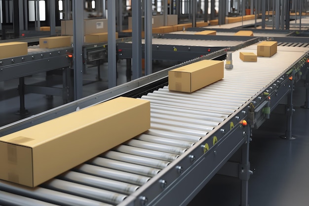 conveyor belt logistics center with parcels
