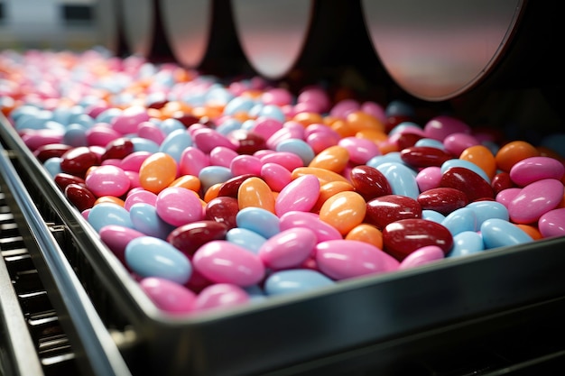 Conveyor belt moving along the confectionery line