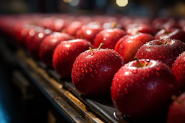 Photo conveyor belt storing apples