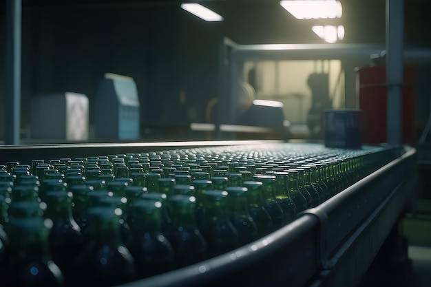Conveyor belt with bottles food and drink production line process