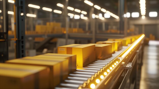 Photo conveyor belt with yellow boxes