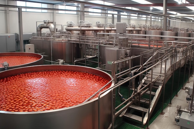 Conveyor industrial production of tomatoes illustration generative ai