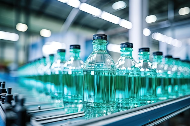 Фото Конвейерная линия с пластиковыми бутылками на заводе по производству воды конвейерная линия сока в бутылках завод по производству напитков промышленная производственная линия