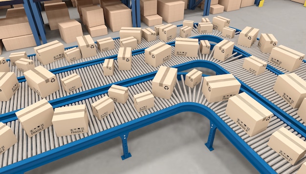 Conveyor with boxes