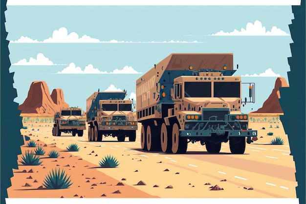 Фото Конвой грузовиков плоская иллюстрация