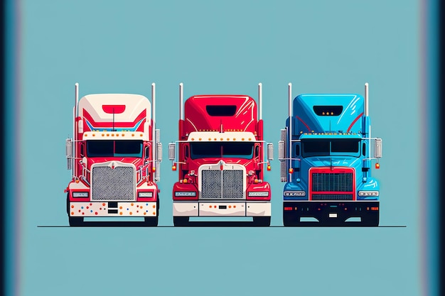 Convoy of trucks flat illustration