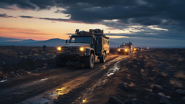 Convoys of military trucks rumbled through the scarred land