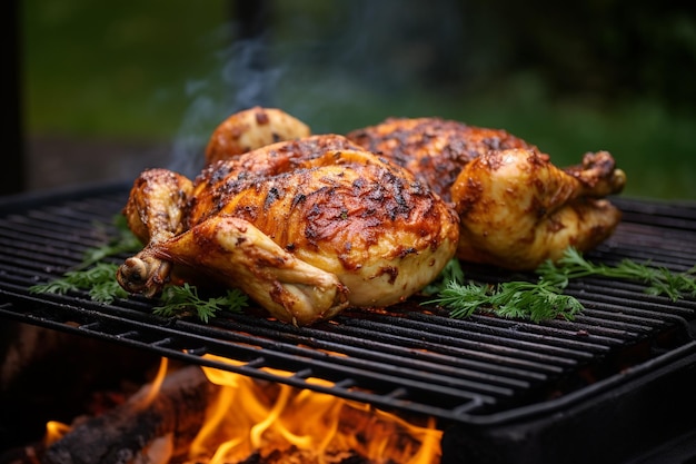 Photo cook chicken on an open flame generative ai