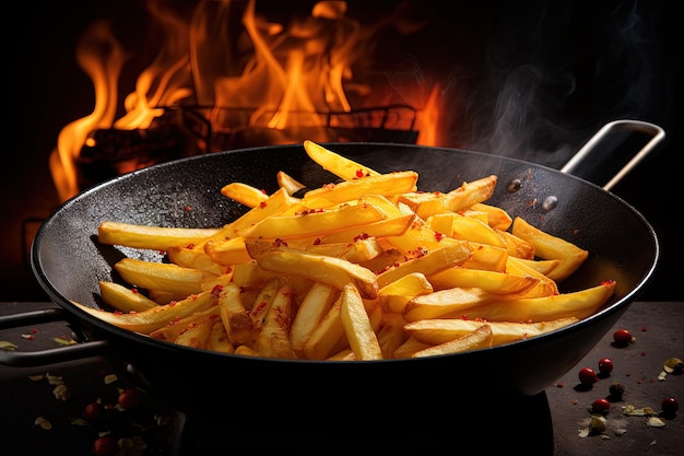 Cook French fries in pan