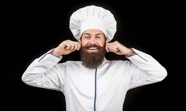 Cook hoed. Bebaarde chef-kok, koks of bakker.