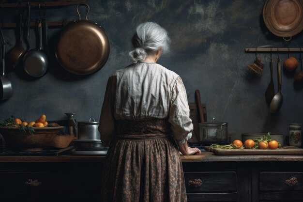 Cook old woman kitchen Generate Ai