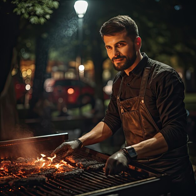 Foto cucina un barbecue sulla terrazza di un ristorante in una sera d'estate immagine creata con l'ai