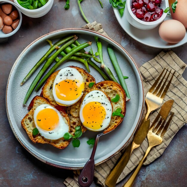 Cook with eggs on a rustic kitchen