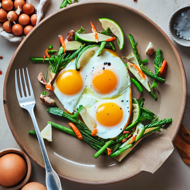 Cook with eggs on a rustic kitchen