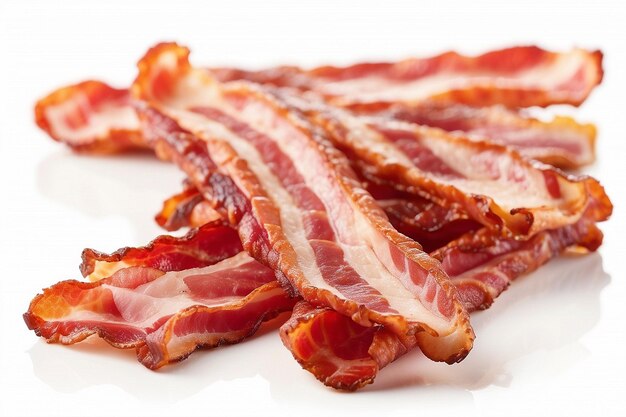 Cooked bacon rashers isolated on white