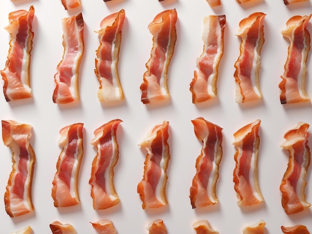 Cooked bacon slices isolated on transparent or white background