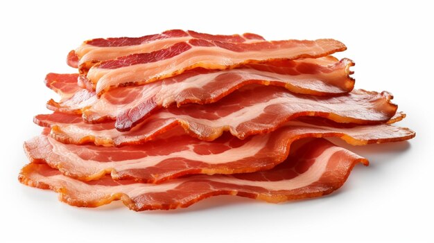 Cooked bacon slices isolated on transparent or white background