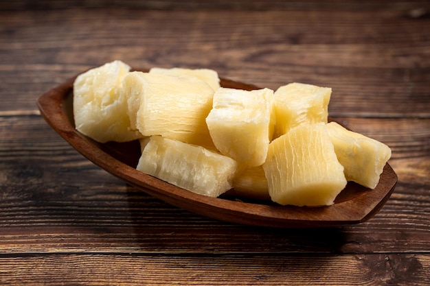 Cooked cassava served on plate on the table