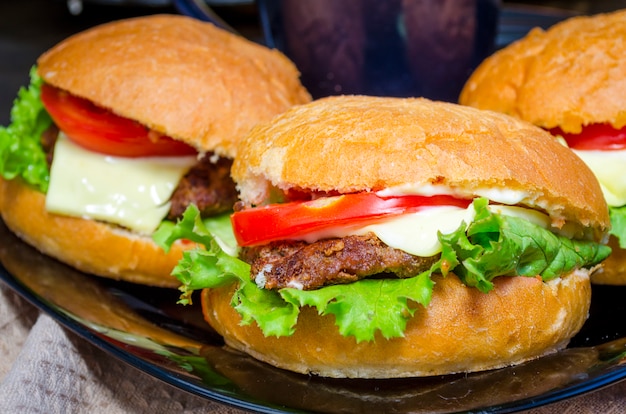 Cooked cheeseburgers at home