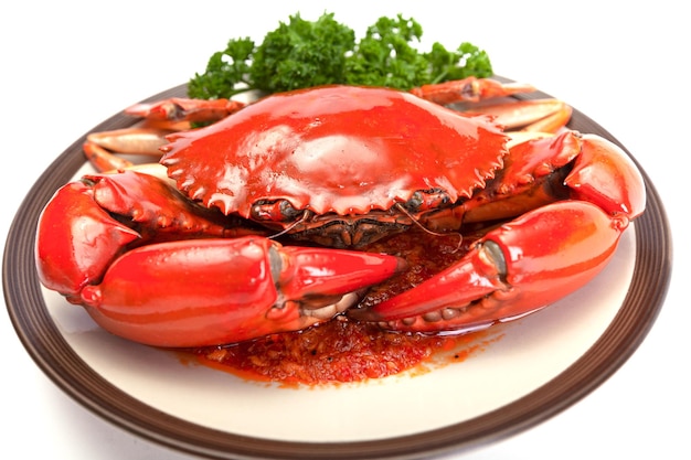 Cooked crab on a white background