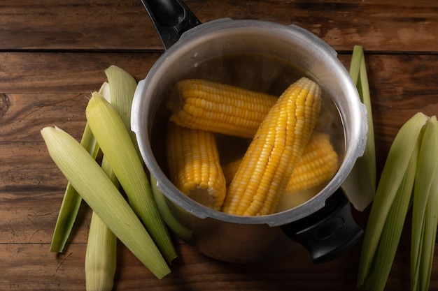 Cooked green corn, Corn on the cob a traditional Brazilian food