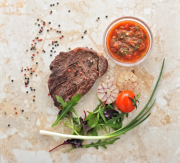 Cooked meat beef steak on the plate