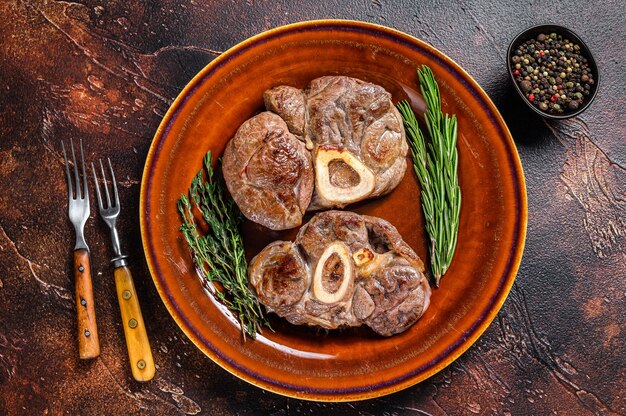 Cooked meat on the bone Osso Buco veal shank