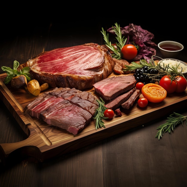 Cooked meat on the Wooden board