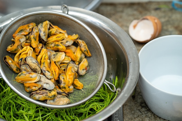 Cooked mussel without shell  prepare of cooking